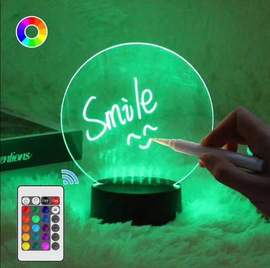 LED Schrijfbord Nachtlampje RGB – Multicolor Whiteboard met Afstandsbediening & Stift – Uitwisbaar Message Board – Oplaadbaar Sfeerlampje voor Kinderen & Volwassenen van MuzMuz.