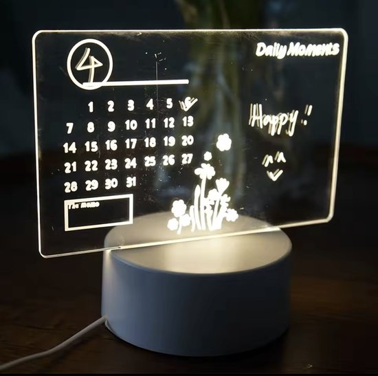 LED Schrijfbord - Schrijfbare lamp - Nachtlamp - Acrylglas - Lichtgevende planner en notitiebord - Kalender 2025 - Geschenkset van Macado