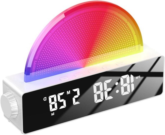 LED Spiegelwekker - Digitale Klok - Ontspannen Wakker Worden - Zonsopgang Simulatie - 18.9cm - Wit