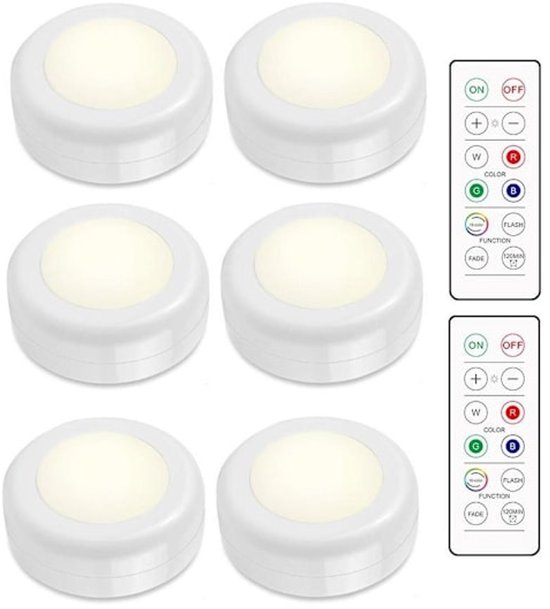 LED-spotlampenset - 6 stijlvolle armaturen met dimfunctie en 2 praktische afstandsbedieningen - Nachtlampjes met kleurverandering - Armaturen met afstandsbedieningen - Geschikt voor keukens, slaapkamers, enz. van B-right