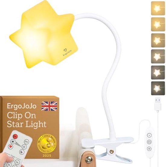 LED Sterrenlamp met Clip - Dimbaar Nachtlampje voor Pasgeborenen, Ideaal voor Borstvoeding, Uniek Babylamp en Slaapkameraccessoire