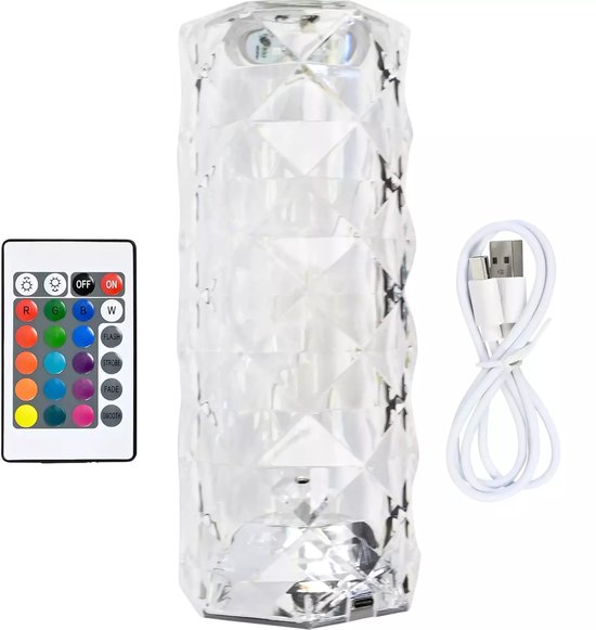 LED Tafellamp oplaadbaar kristal + afstandbediening van KesiWood
