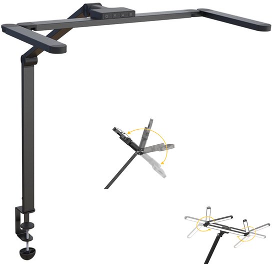 LED-tekenlamp voor op het bureau - Dubbele klemlamp - Studielamp - Nagellamp - Bureaulamp - Opklapbare lamp - Afstandsbediening - Afneembaar - 10 kleurtemperaturen - 10 helderheidsniveaus - Oogvriendelijk - Zwart