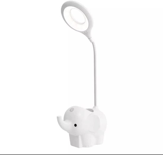 LED Touch Bureaulamp met Oplaadbare Batterij en Olifantenmotief voor Kinderen - 3 Lichttemperaturen, Ideaal voor Telewerk en Studie - Wit