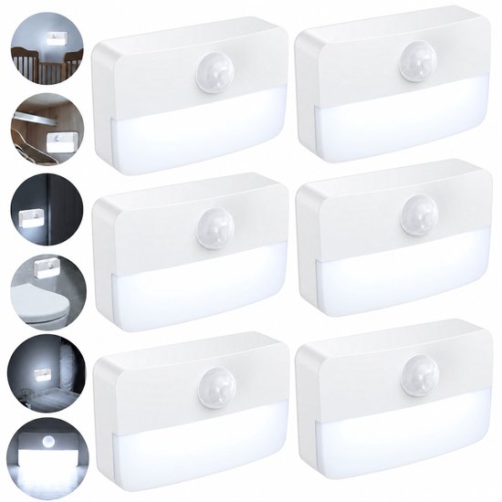 LED Trapverlichting met Bewegingssensor - 6 Stuks Draadloze Nachtlampjes op Batterij - Wit 6500K - Automatische Sensorlamp voor Kast, Gang, Slaapkamer en Badkamer