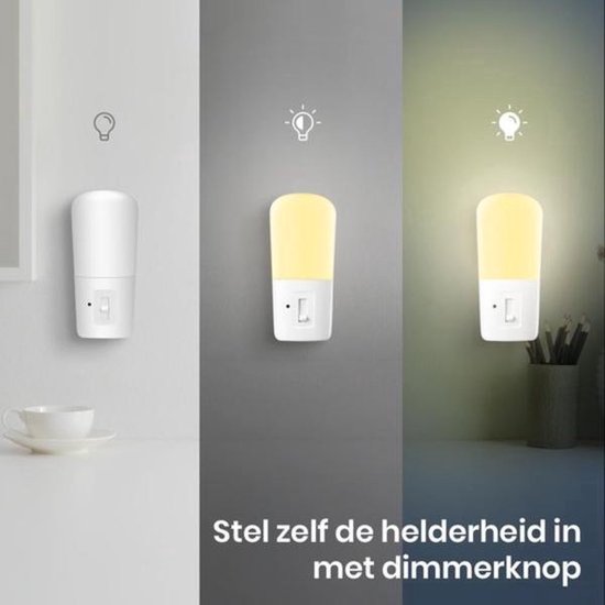 LED warm licht Nachtlampje - Stopcontact 2 stuks volledig dimbaar - Voorzien van lichtsensor - Dimbaar - Sensor - Led - Warm wit licht van Merkloos