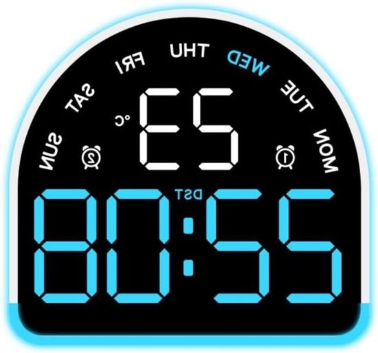 LED Wekker - Nachtlamp Klok - Rustig Ontwaken - Instelbare Helderheid - 10.5 cm - Blauw van Merkloos