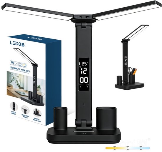 LED2B NOBLITE P bureaulamp 5W 3CCT zwart dimbaar oplaadbaar | Geen fitting | Warm Wit-Koel Wit-Daglicht | 5 watt | 25.000 Branduren