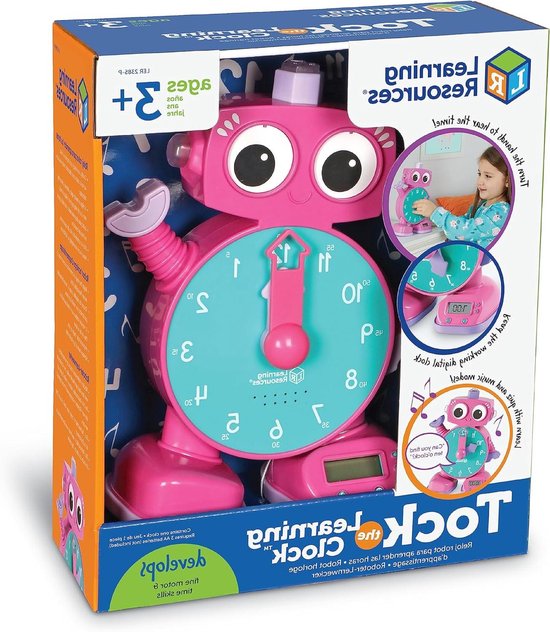 Leerklok Robot - Tijd Leerklok - Kinderen Leren Klokkijken - Met Muziek en Licht - Medium - Roze