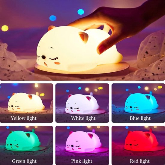 Leuk nachtlampje voor kinderen - Nachtlampje voor de kinderkamer - Baby nachtlampje - Draagbaar siliconen LED-nachtlampje op batterijen - (Leuk kattenontwerp)