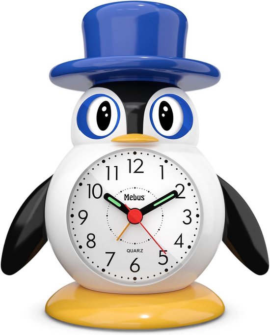 Leuke Kinderwekker Pinguïn met Licht, Snooze en Bewegende Ogen - Analoge Tijd Leren van Merkloos