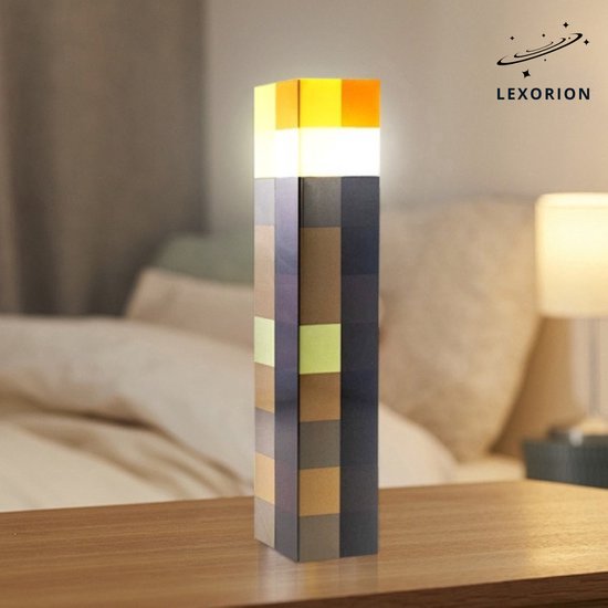 Lexorion PixelArt Torch Lamp 28 cm – LED Nachtlampje – USB Oplaadbaar – Sfeerverlichting – Kinderkamer & Gamekamer