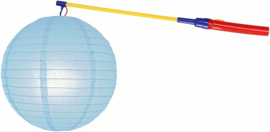 Lichtblauwe lampion 25 cm met lampionstokje - Sint Maarten lampionnen