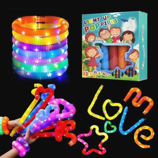 Lichtgevende pop-tubes 12 stuks - Sensorische stretchtubes voor peuters en volwassenen, Funny stressverminderend speelgoed