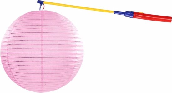 Lichtroze lampion 35 cm met lampionstokje - Sint Maarten lampionnen