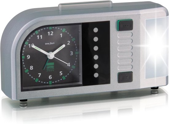 Lichtwekker Analoog - Flash Alarm - Rustig Wakker Worden - Verstelbaar Geluid & Licht - 17.5 cm Breed - Zilver Zwart
