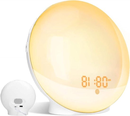 Lichtwekker Digitale Klok - Sfeerverlichting Radio - Rustig Ontwaken - Zonsopgang Simulatie - 300 Gram - Wit
