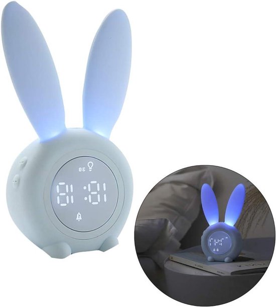 Lichtwekker Konijn - Digitale Klok - Natuurlijk Wakker Worden - Magnetische Bevestiging - 17.5 cm - Zwart