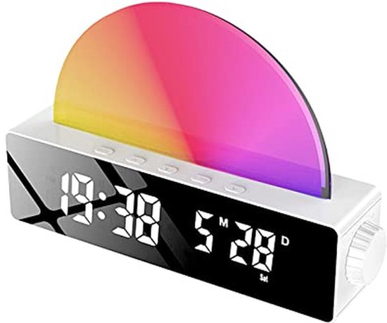 Lichtwekker met Simulatie van Zonsopkomst – Digitale LED-klok met Meerdere Kleuren voor Slaapcomfort