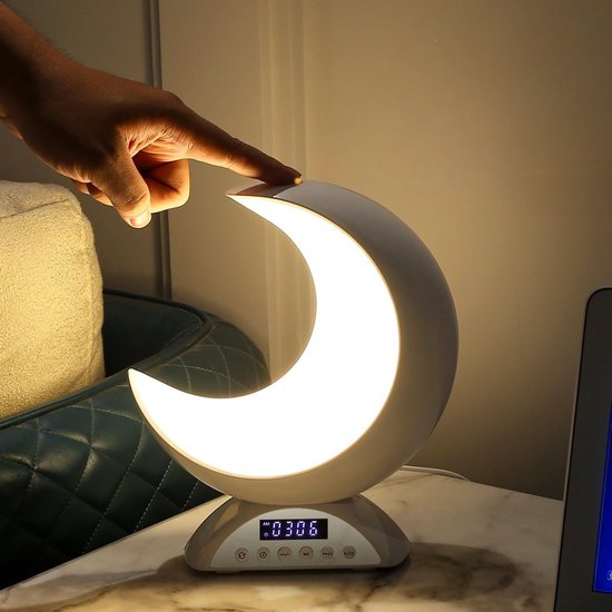 Lichtwekker Muziek - Maanlamp Touch - Rustig Ontwaken - Halve Maan Vorm - 19 cm - Wit