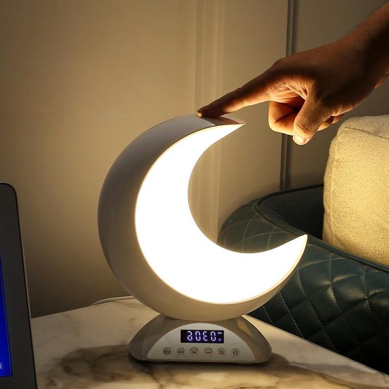 Lichtwekker Muziek - Maanlamp Touch - Wakker Worden - Halve Maan Vorm - 19 cm Hoog - Wit