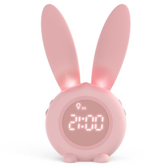 Lichtwekker voor Kinderen - Schattige Kinderwekker met Nachtlampje en Snooze-Functie - Creatief Cadeau voor Meisjes in Roze van TekHome