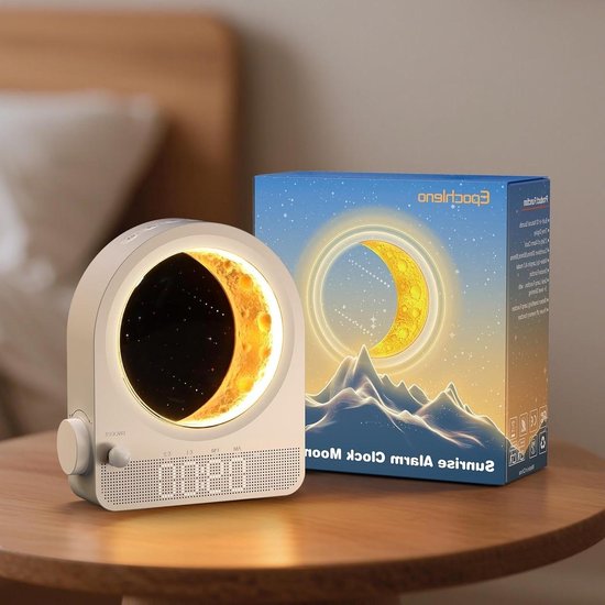 Lichtwekker - Weklamp Zonsopgang - Rustig Ontwaken - 10 Witte Geluiden - 15x15x10 cm - Wit