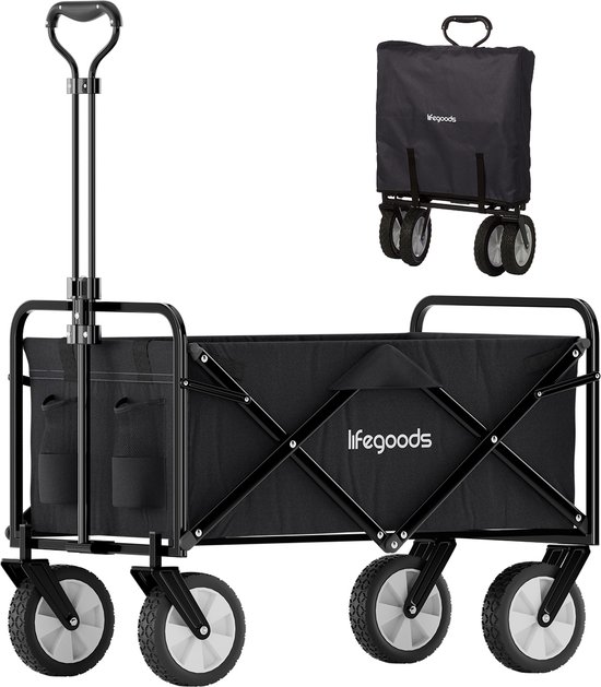 LifeGoods Bolderkar - Opvouwbaar - Draaibare wielen - 94L - 2 Standen - 70KG Draagkracht - Zwart van LifeGoods