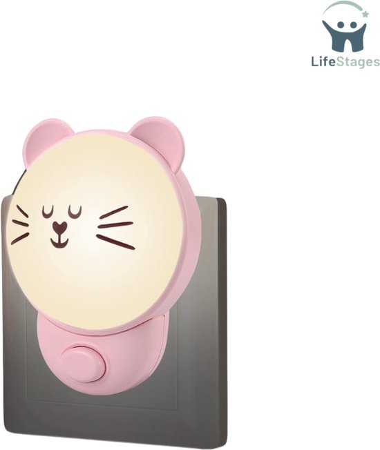 LifeStages - Stopcontactlamp - Kattenlampje - Voor - Kids Slaapkamer - Wanddecoratie - Zwangerschap - Nachtlampje - Voor - Borstvoeding - Socket Nachtlampje - Met - Schakelaar - Kinderbedlampje - Wandmontage - LED-Muurlampen - Voor - Trap Hal - Roze van Merkloos