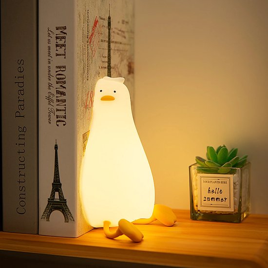 Liggende Eend Nachtlamp K-1096 – Oplaadbaar LED Nachtlampje met 1200mAh Accu – Schattige Eendenlamp voor Kinderkamer, Slaapkamer, Nachtkastje & Bureau – Dierenlamp en Cadeau