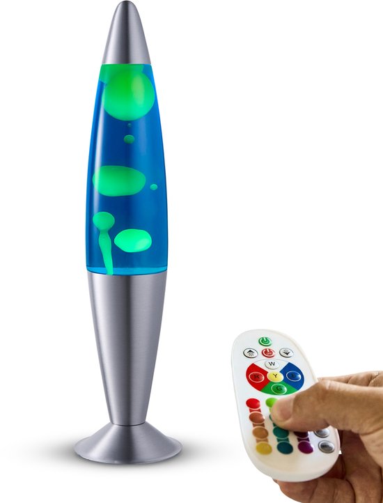 Lighto Lavalamp met 17 kleuren (RGB) - 35 cm - Incl. Afstandsbediening - voor Kinderen - Zilver