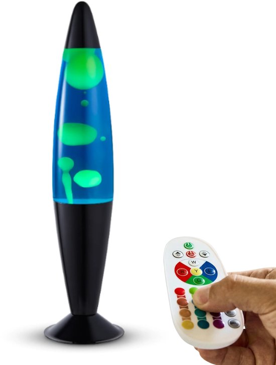 Lighto Lavalamp met 17 kleuren (RGB) - 35 cm - Incl. Afstandsbediening - voor Kinderen - Zwart