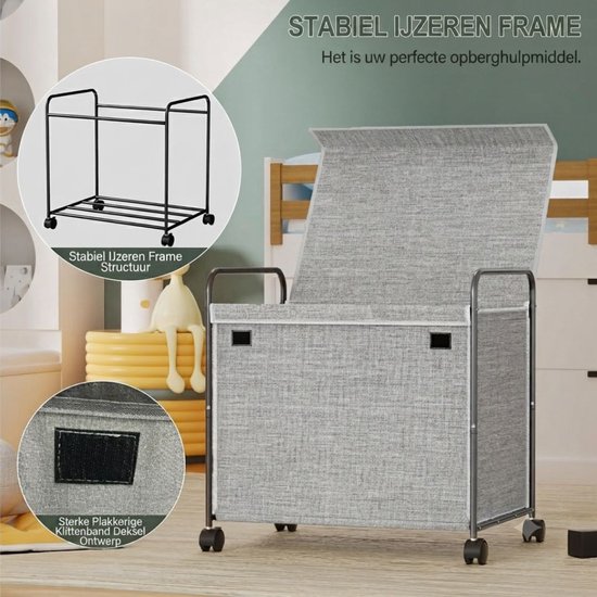 Lìon® Speelgoedkist - Kinder Opbergkist voor Speelgoed - Speelgoedmand voor Kinderkamer en Speelruimte - Grijs - 60cm x 42cm x 59cm van lion