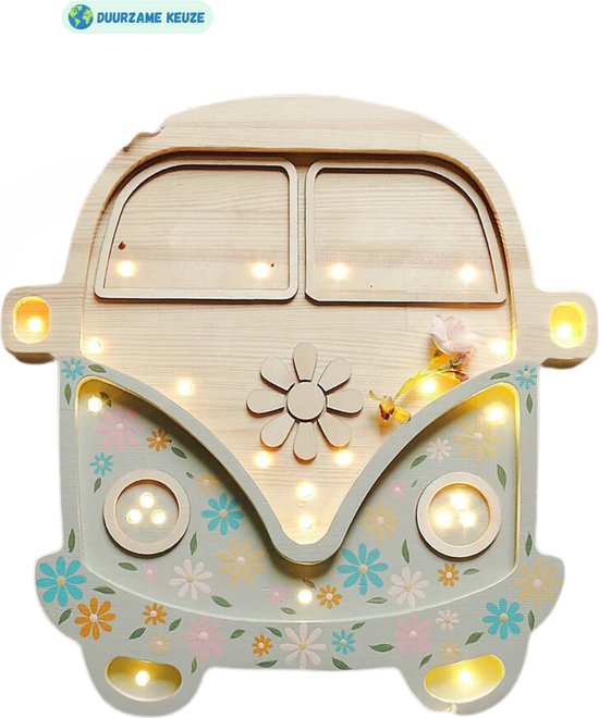 Little lights nachtlamp kinderlamp volkswagen bus Flower powe | Duurzaam handgemaakt. van Little Lights