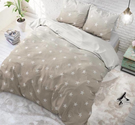 Litz Jimaux Dekbedovertrek Twinkle Star Sand - 240x220 cm - Inclusief 2 Kussenslopen - 100% Katoen van Litz