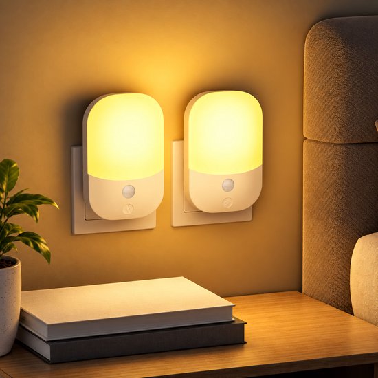 LIVTEK - 2 stuks LED nachtlampjes voor stopcontact - met lichtsensor en dimbaar warm licht - automatisch aan/uit - voor kinderkamer en gang van LIVTEK
