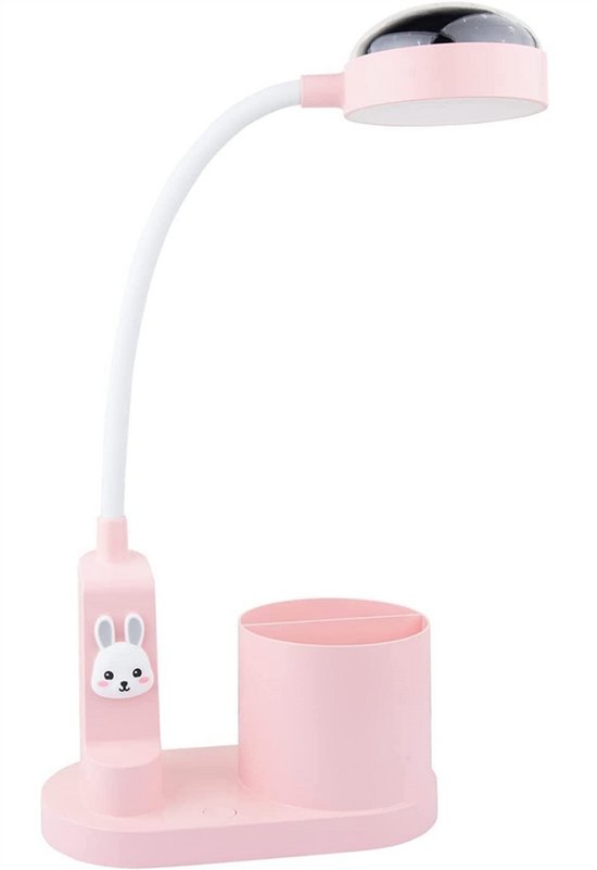 longziming -Kinderbureau Lamp met Sterrenprojector – LED Oogvriendelijk Licht – 3 Helderheidsstanden – 2000mAh Accu – USB-C Oplaadbaar – Pennenhouder – Flexibele Zwanenhals – Nachtlampje voor Kinderkamer van Merkloos