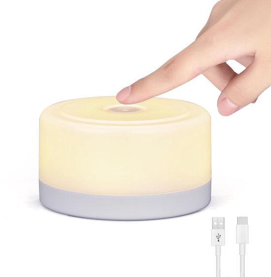longziming - Nachtlampje - Tafellamp - Touch lamp - 1 stuk - Draadloos - Oplaadbaar via Type-C - 500mAh - Oneindig dimbaar - Met helderheidsgeheugen - Magnetisch - Warm zacht licht - Voor babykamer, slaapkamer en kamperen van Merkloos