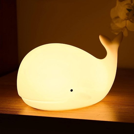 LOVERUIS Nachtlampje voor kinderen, 7 kleuren, nachtlampje voor baby's, nachtlampje, Kawaii, nachtlampje, decoratie, babykamer, kindernachtlampje, batterij, draagbaar voor decoratief cadeau (walvis