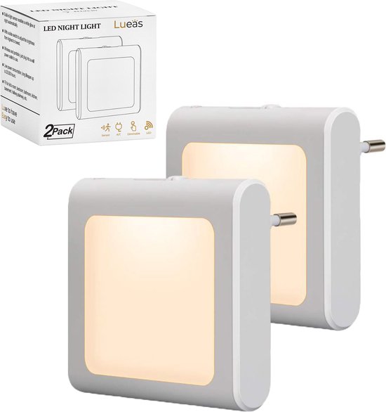 Lueas® - 2 x LED-nachtlampje plug-in/stopcontact -nachtlampje met dag/nacht sensor - plugin ledlamp – Nachtlampje - warm licht – dimbaar – Voor in de baby/kinder kamer van Lueas