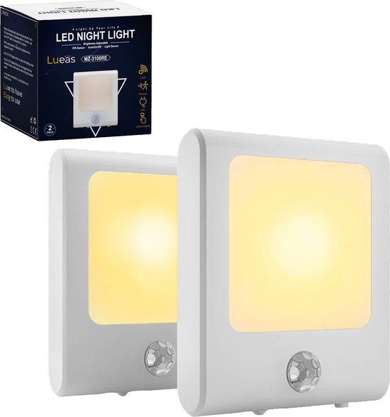 Lueas® - 2 x stopcontact lampje met bewegingssensor - plugin ledlamp - Nachtlampje - Kinderlampje - warm licht - dimbaar van Lueas
