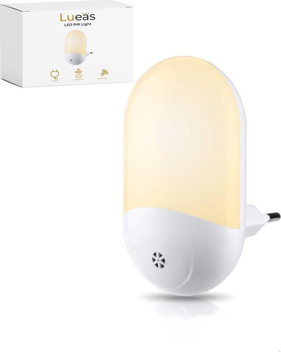Lueas® - LED-nachtlampje plug-in/stopcontact – nachtlampje met dag/nacht sensor – Werkt op stroom – Warmlicht – Voor in de baby/kinder kamer van Lueas
