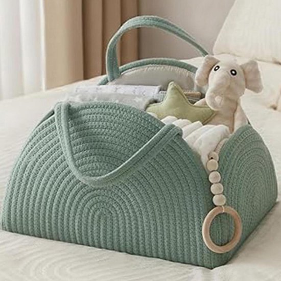 Luiercaddy Organizer - Baby Opberger - Baby Spullen Opslag - Met T-vormig Verdeelschot - 37x27x22 cm - Groen