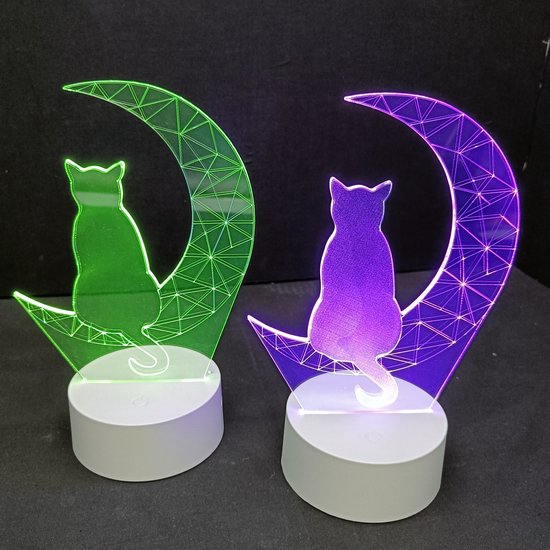 Lumiasfer - Duo Nachtlamp 'Katten op maan' - Sfeerlamp - LED lamp - 3D Illusion - 7 kleuren en 4 effecten van Lumi.