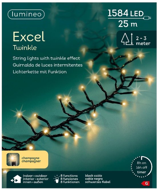 Lumineo kerstverlichting LED twinkel 1584 lampjes 25M champagnekleurig. van Lumineo