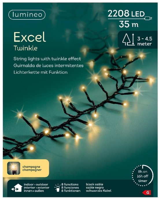 Lumineo kerstverlichting LED twinkel 2208 lampjes 35m champagnekleur. van Lumineo