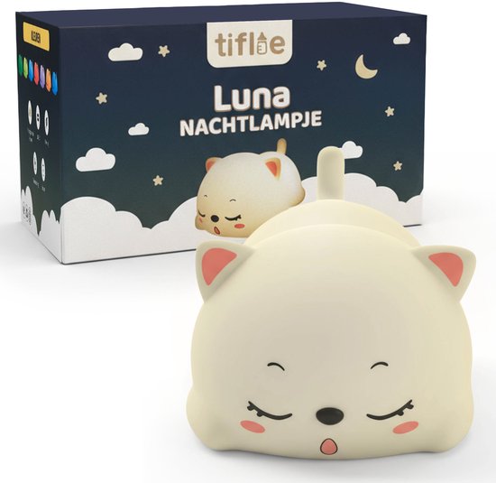 Luna Nachtlampje Kinderen LED – Slapende Kat Nachtlamp – Siliconen Baby Nachtlamp – Touchbediening – Kleurveranderend – Dimbaar – Draadloos – USB-C Oplaadbaar - Luna van Merkloos