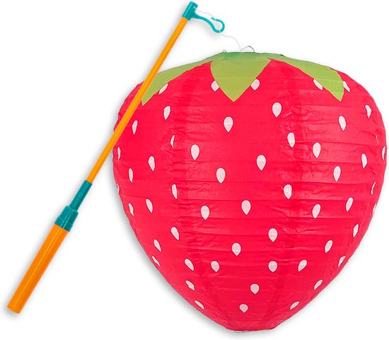 LUQ - Aardbei - Lampion - Sint Maarten - Lampionstokje - Met Lichtje - TrekLampion - Papier - Kind - Rood - Versiering - 1 Stuk van LUQ