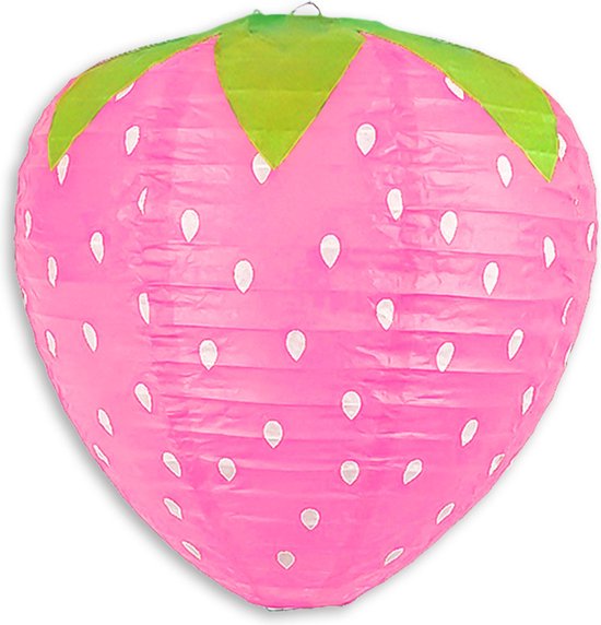 LUQ - Aardbei - Lampion - Sint Maarten - Lampionstokje - Zonder - Lichtje - Treklampion - Papier - Kind - Roze - Versiering - 1 Stuk