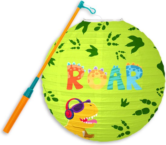 LUQ - Dino - Lampion - Sint Maarten - Lampionstokje - Met Lichtje - TrekLampion - Papier - Kind - Groen - Versiering - 1 Stuk van LUQ